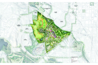 A colored site map of the Dix Park Master plan outlines the perimeter and zones of the park.